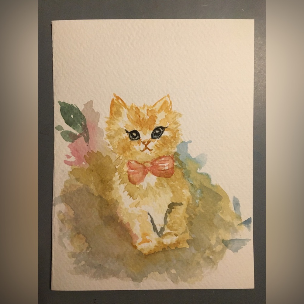Watercolour painting: Cat in the Garden